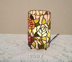 Stained Glass Handcrafted Round Desktop Rose Flower Night Light Table Lamp