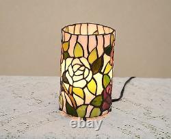 Stained Glass Handcrafted Round Desktop Rose Flower Night Light Table Lamp
