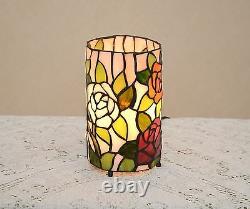 Stained Glass Handcrafted Round Desktop Rose Flower Night Light Table Lamp