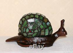 Stained Glass Handcrafted Snail Night Light Table Desk Lamp. Metal Base