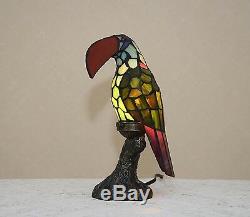 Stained Glass Handcrafted Toucan Tropical Bird Night Light Table Desk Lamp