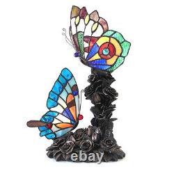 Stained Glass Lamp Double Butterfly Accent Nursery Night Light Tiffany Style NEW