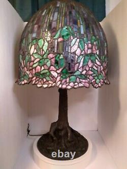 Stained Glass Lamp Lotus shade and tree trunk base. Unknown maker 29? 75cm