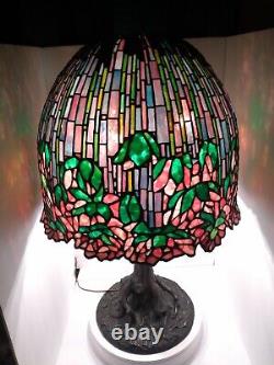 Stained Glass Lamp Lotus shade and tree trunk base. Unknown maker 29? 75cm