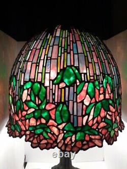 Stained Glass Lamp Lotus shade and tree trunk base. Unknown maker 29? 75cm