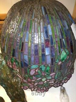 Stained Glass Lamp Lotus shade and tree trunk base. Unknown maker 29? 75cm