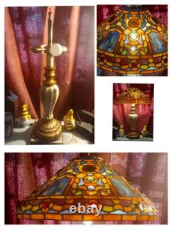 Stained Glass Lamp Tiffany Studio Reproduction with 2 two Bases