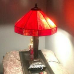 Stained Glass Lamp Tiffany Style 2-Light Red Table Lamp 14x21in