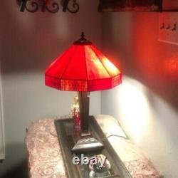 Stained Glass Lamp Tiffany Style 2-Light Red Table Lamp 14x21in