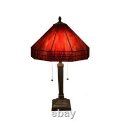 Stained Glass Lamp Tiffany Style 2-Light Red Table Lamp 14x21in