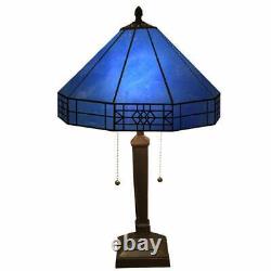 Stained Glass Lamp Tiffany Style 2-Light Royal Blue Table Lamp 14x21in