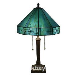 Stained Glass Lamp Tiffany Style 2-Light Turquoise Table Lamp 14x21in