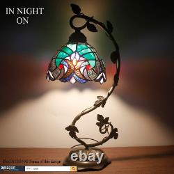 Stained Glass Lamp Tiffany Style Bedside Table Lamp Reading Desk Light, Metal Le