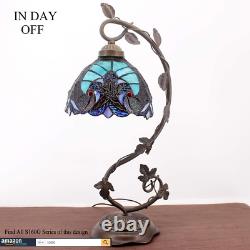 Stained Glass Lamp Tiffany Style Bedside Table Lamp Reading Desk Light, Metal Le