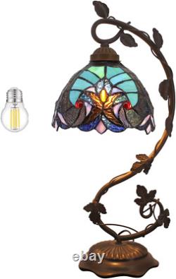 Stained Glass Lamp Tiffany Style Bedside Table Lamp Reading Desk Light, Metal Le