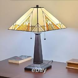 Stained Glass Lamp Tiffany Style Mission Design Amber Aztec Theme Table Lamp