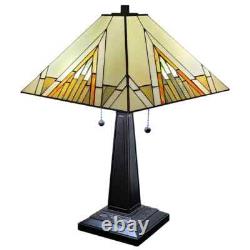 Stained Glass Lamp Tiffany Style Mission Design Amber Aztec Theme Table Lamp