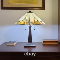 Stained Glass Lamp Tiffany Style Mission Design Amber Aztec Theme Table Lamp