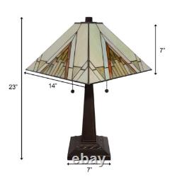 Stained Glass Lamp Tiffany Style Mission Design Amber Aztec Theme Table Lamp