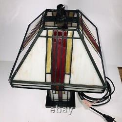 Stained Glass MCM Frank Lloyd Wright Styled Desk Side Lamp Red Yellow Marble