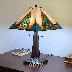 Stained Glass Mission Table Lamp 21-inch Tiffany Style Aztec Mission Table Lamp