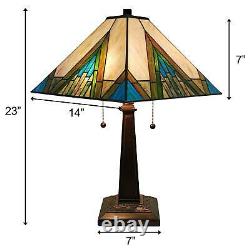 Stained Glass Mission Table Lamp 21-inch Tiffany Style Aztec Mission Table Lamp