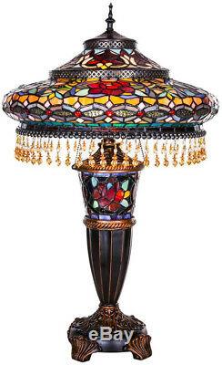 Stained Glass Parisian Double Lit Tiffany Table Lamp Beaded Shade Victorian Boho