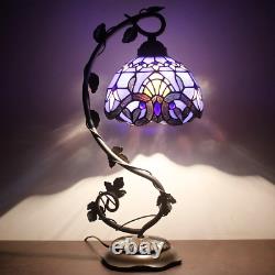 Stained Glass Reading Lamp Table Light Blue Purple Desk Baroque Tiffany Style