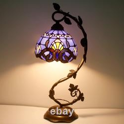 Stained Glass Reading Lamp Table Light Blue Purple Desk Baroque Tiffany Style