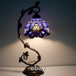 Stained Glass Reading Lamp Table Light Blue Purple Desk Baroque Tiffany Style