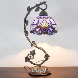 Stained Glass Reading Lamp Table Light Blue Purple Desk Baroque Tiffany Style