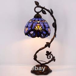 Stained Glass Reading Lamp Table Light Blue Purple Desk Baroque Tiffany Style