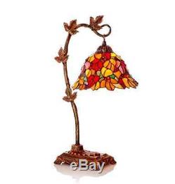 Stained Glass Red Floral Leaf 23 Desk Table Lamp with Bowl Shade River of Goods