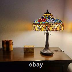 Stained Glass Roses Tiffany Style Table Lamp 24in Tall Vintage Lamp Handmade