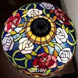 Stained Glass Roses Tiffany Style Table Lamp 24in Tall Vintage Lamp Handmade