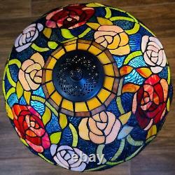 Stained Glass Roses Tiffany Style Table Lamp 24in Tall Vintage Lamp Handmade