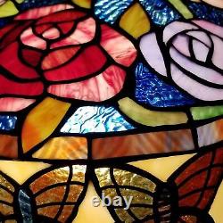 Stained Glass Roses Tiffany Style Table Lamp 24in Tall Vintage Lamp Handmade