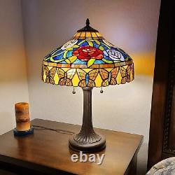 Stained Glass Roses Tiffany Style Table Lamp 24in Tall Vintage Lamp Handmade