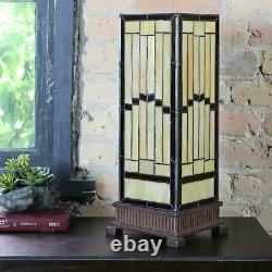 Stained Glass Rustic Style 17-in Modern Hurricane Accent Reading Table Lamp