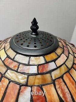 Stained Glass Shade with Dragonfly Table Lamp Pull Chain Metal Base 17 Shade