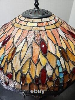 Stained Glass Shade with Dragonfly Table Lamp Pull Chain Metal Base 17 Shade