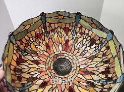 Stained Glass Shade with Dragonfly Table Lamp Pull Chain Metal Base 17 Shade