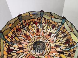 Stained Glass Shade with Dragonfly Table Lamp Pull Chain Metal Base 17 Shade