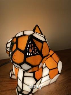 Stained Glass Small Kitty Cat Lamp Night Light Tiffany Style Calico Green Eyes