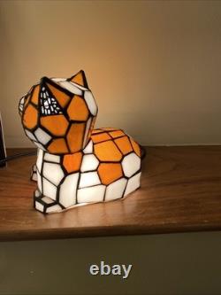 Stained Glass Small Kitty Cat Lamp Night Light Tiffany Style Calico Green Eyes