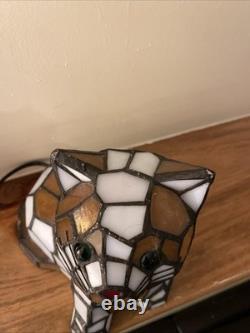 Stained Glass Small Kitty Cat Lamp Night Light Tiffany Style Calico Green Eyes