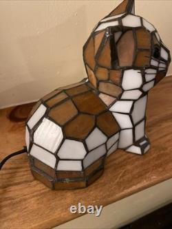 Stained Glass Small Kitty Cat Lamp Night Light Tiffany Style Calico Green Eyes