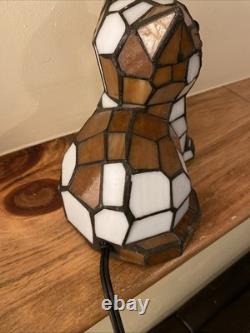 Stained Glass Small Kitty Cat Lamp Night Light Tiffany Style Calico Green Eyes