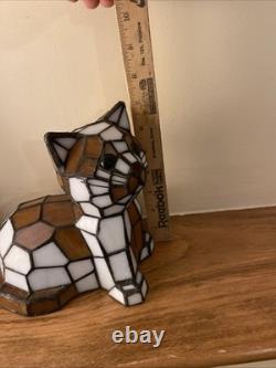 Stained Glass Small Kitty Cat Lamp Night Light Tiffany Style Calico Green Eyes
