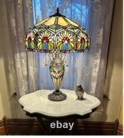 Stained Glass Table Desk Lamp Tiffany Style Double Lit Floral Design Shade